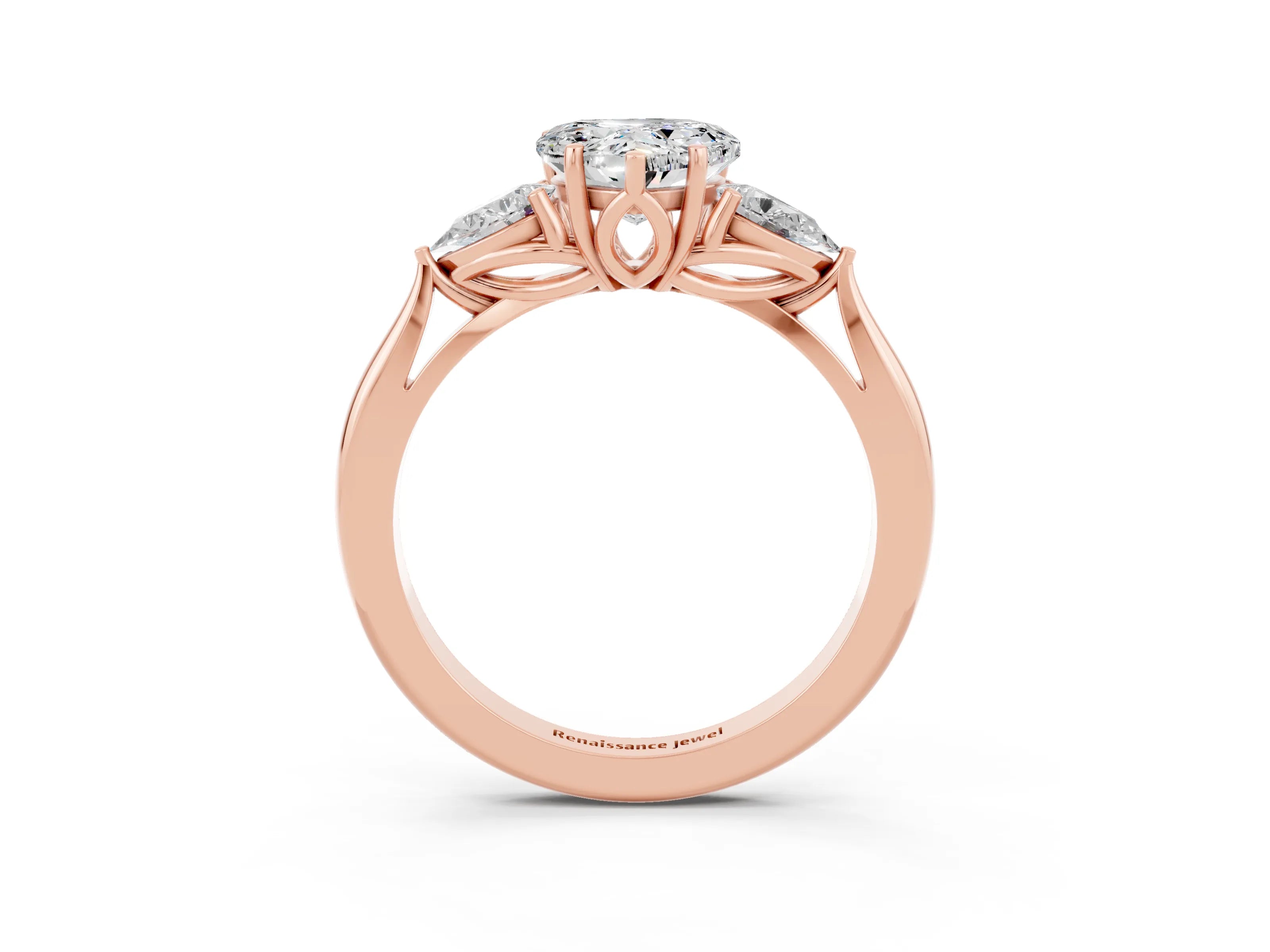 Rose gold Three-Stone Heart Cut Cut Diamond Ring with Pear Side Stones in Four-Prong Setting_3