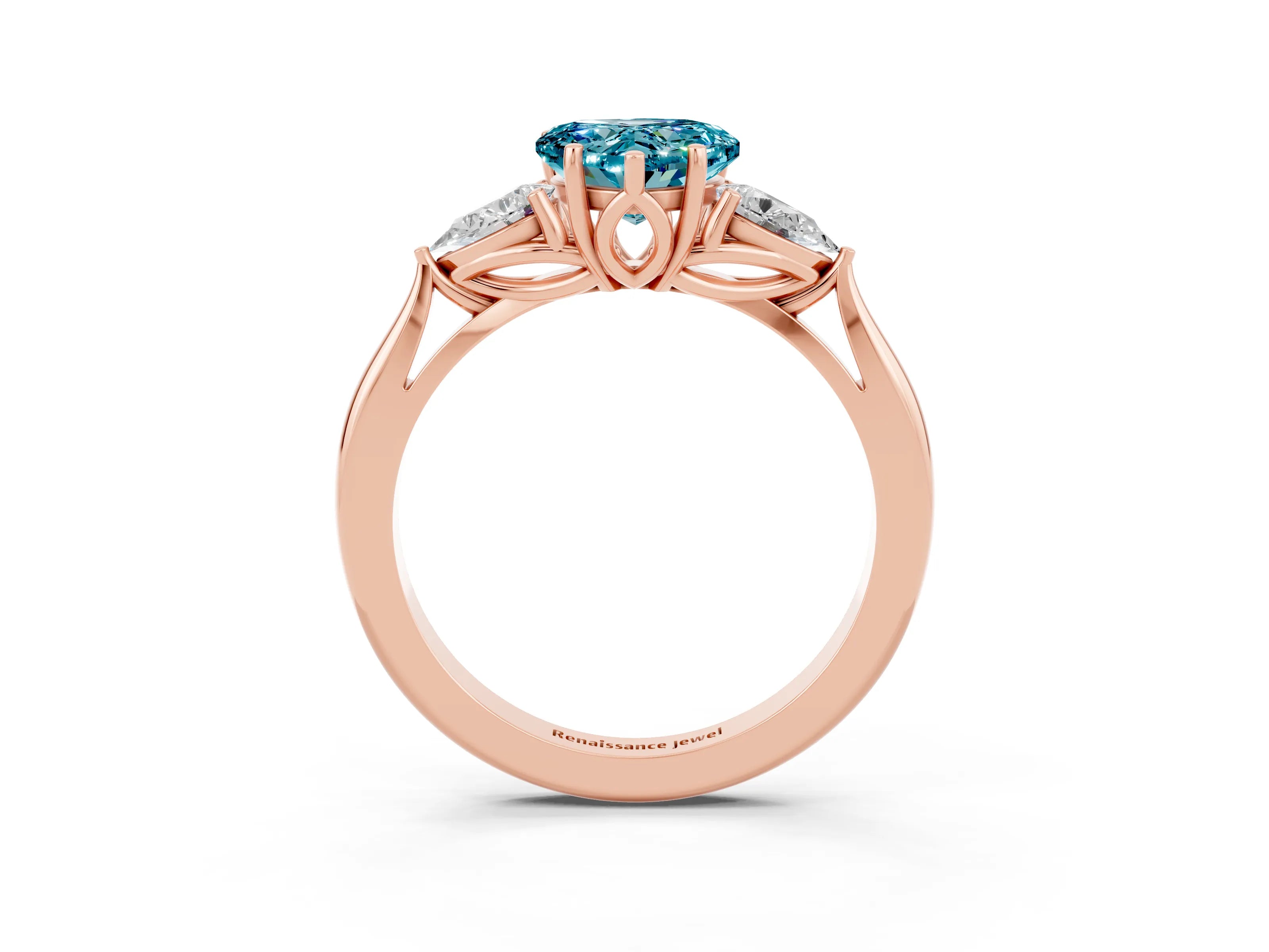 Rose gold Three-Stone Heart Cut Cut Diamond Ring with Pear Side Stones in Four-Prong Setting_3