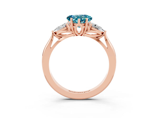 Rose gold Three-Stone Heart Cut Cut Diamond Ring with Pear Side Stones in Four-Prong Setting
