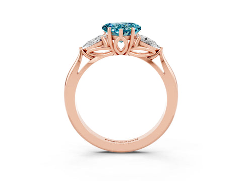 Rose gold Three-Stone Heart Cut Cut Diamond Ring with Pear Side Stones in Four-Prong Setting_3