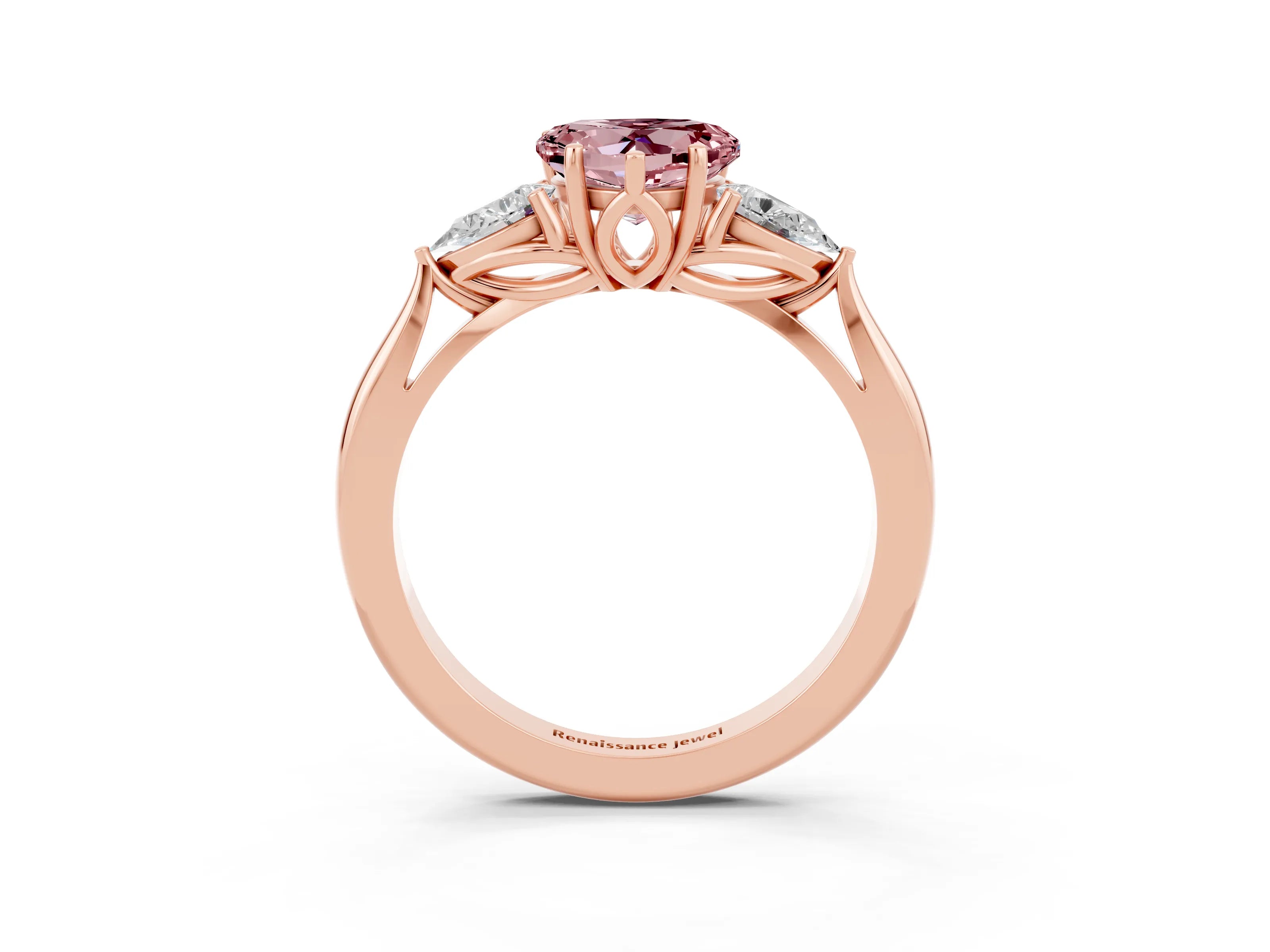 Rose gold Three-Stone Heart Cut Cut Diamond Ring with Pear Side Stones in Four-Prong Setting_3