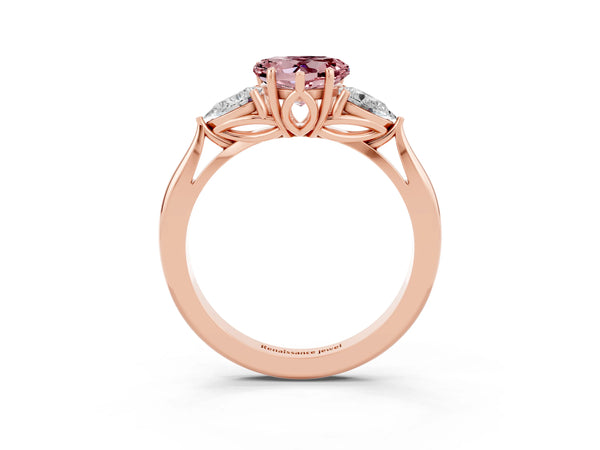 Rose gold Three-Stone Heart Cut Cut Diamond Ring with Pear Side Stones in Four-Prong Setting