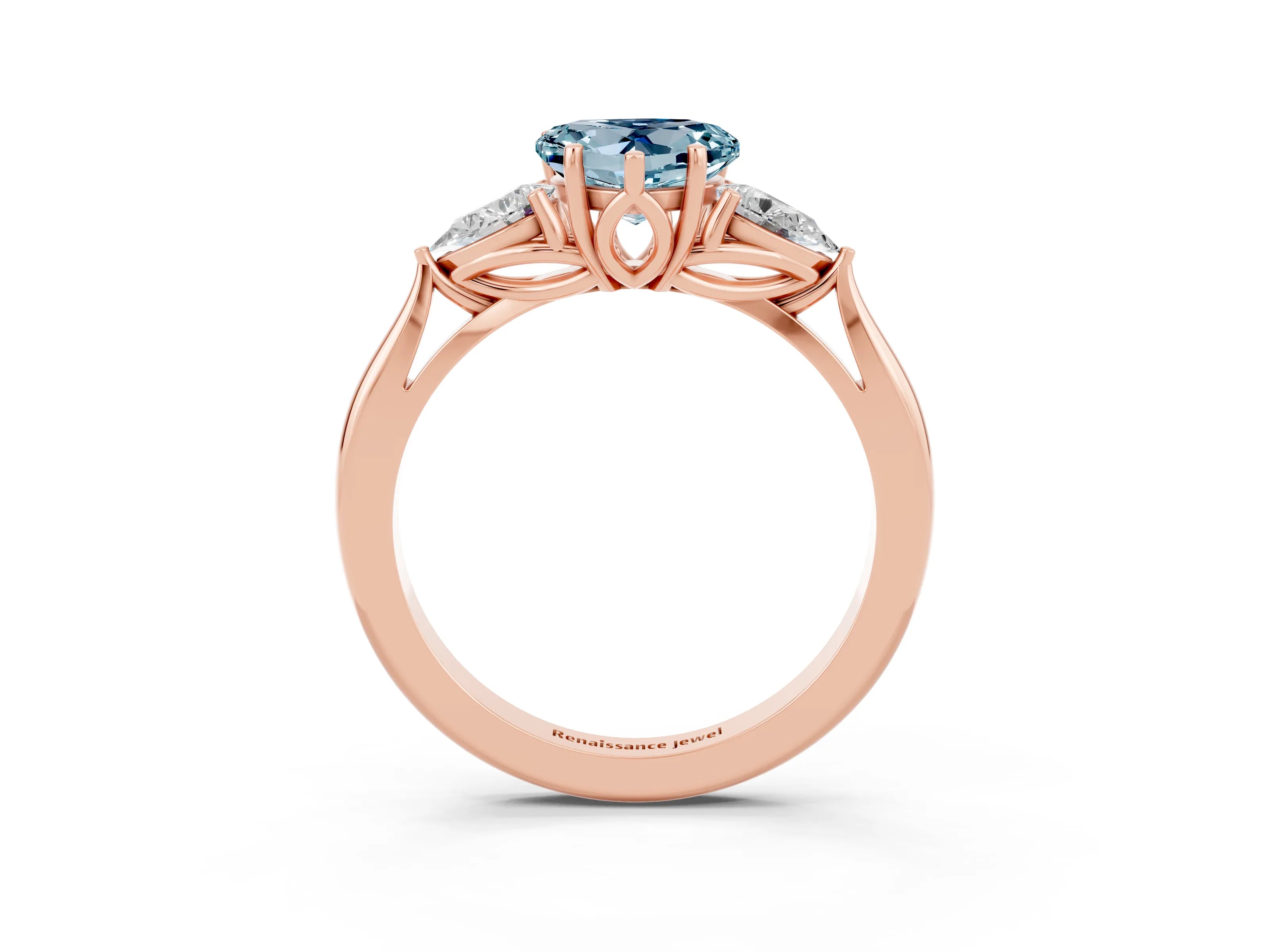 Rose gold Three-Stone Heart Cut Cut Diamond Ring with Pear Side Stones in Four-Prong Setting_3