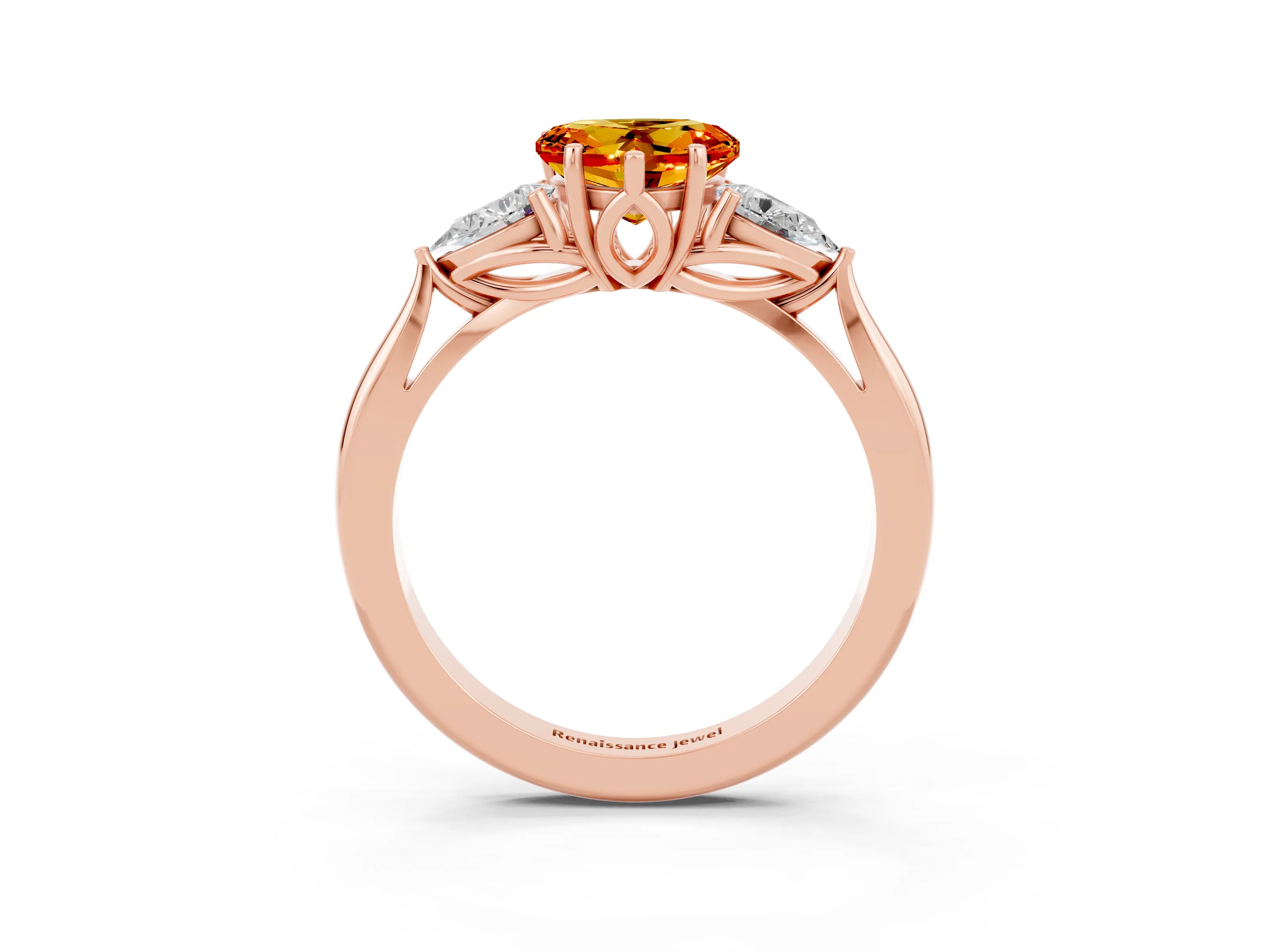 Rose gold Three-Stone Heart Cut Cut Diamond Ring with Pear Side Stones in Four-Prong Setting_3