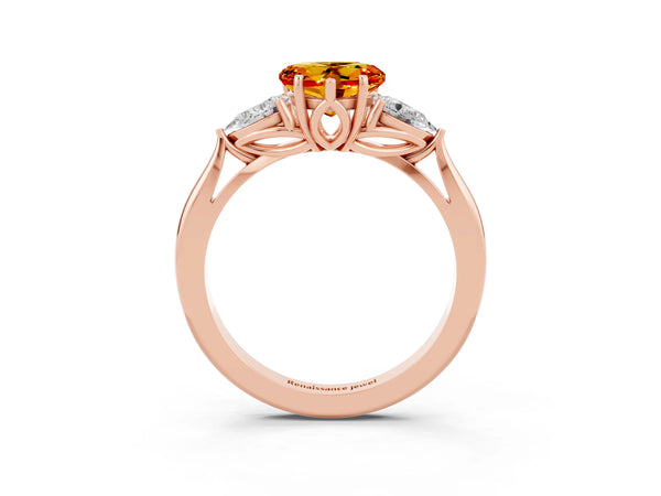 Rose gold Three-Stone Heart Cut Citrine Ring with Pear  Side Stones in Four-Prong Setting