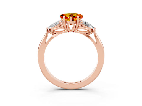 Rose gold Three-Stone Heart Cut Cut Diamond Ring with Pear Side Stones in Four-Prong Setting_3