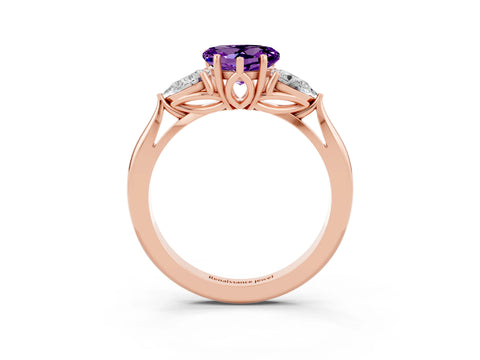 Rose gold Three-Stone Heart Cut Cut Diamond Ring with Pear Side Stones in Four-Prong Setting_3
