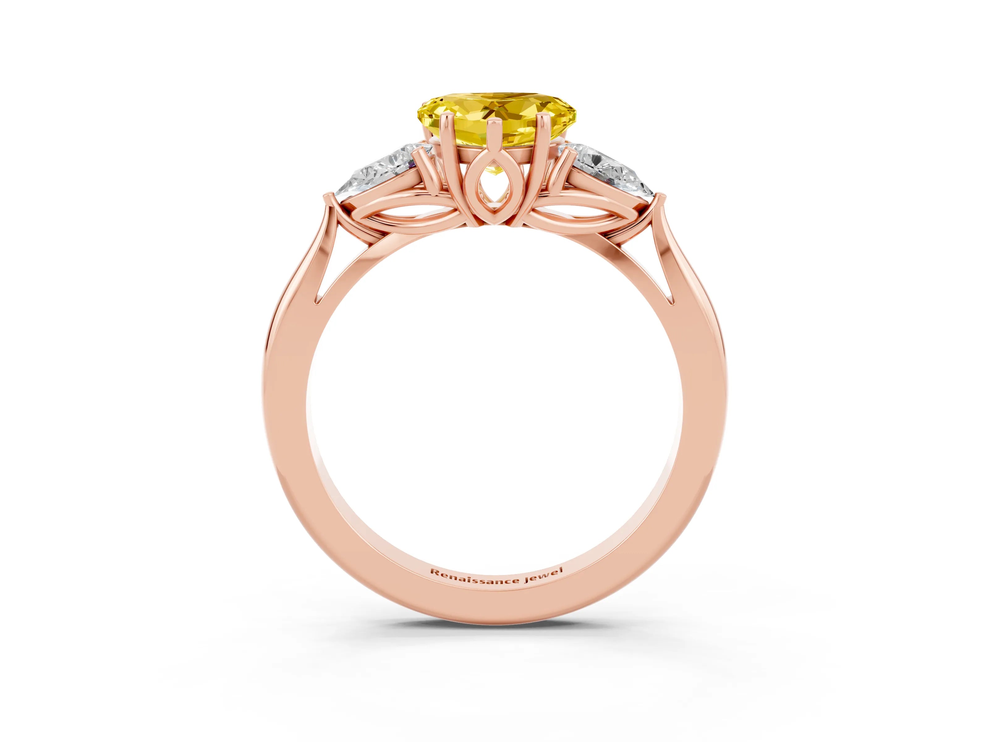 Rose gold Three-Stone Heart Cut Cut Diamond Ring with Pear Side Stones in Four-Prong Setting_3