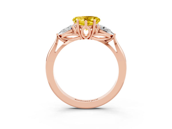 Rose gold Three-Stone Heart Cut Yellow Sapphire Ring with Pear  Side Stones in Four-Prong Setting