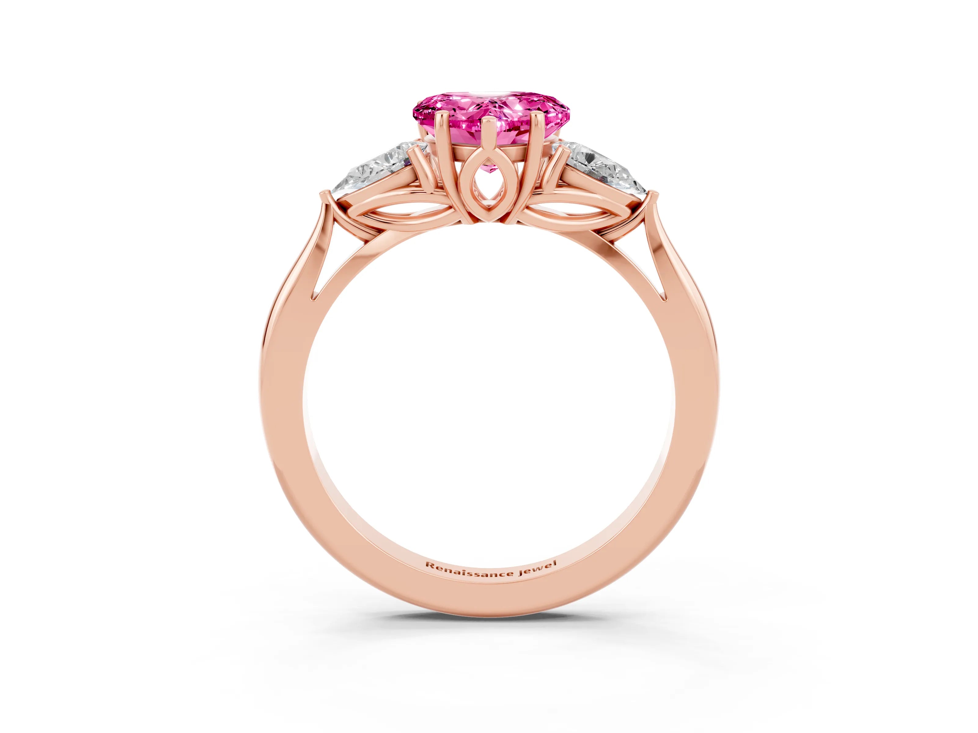 Rose gold Three-Stone Heart Cut Cut Diamond Ring with Pear Side Stones in Four-Prong Setting_3