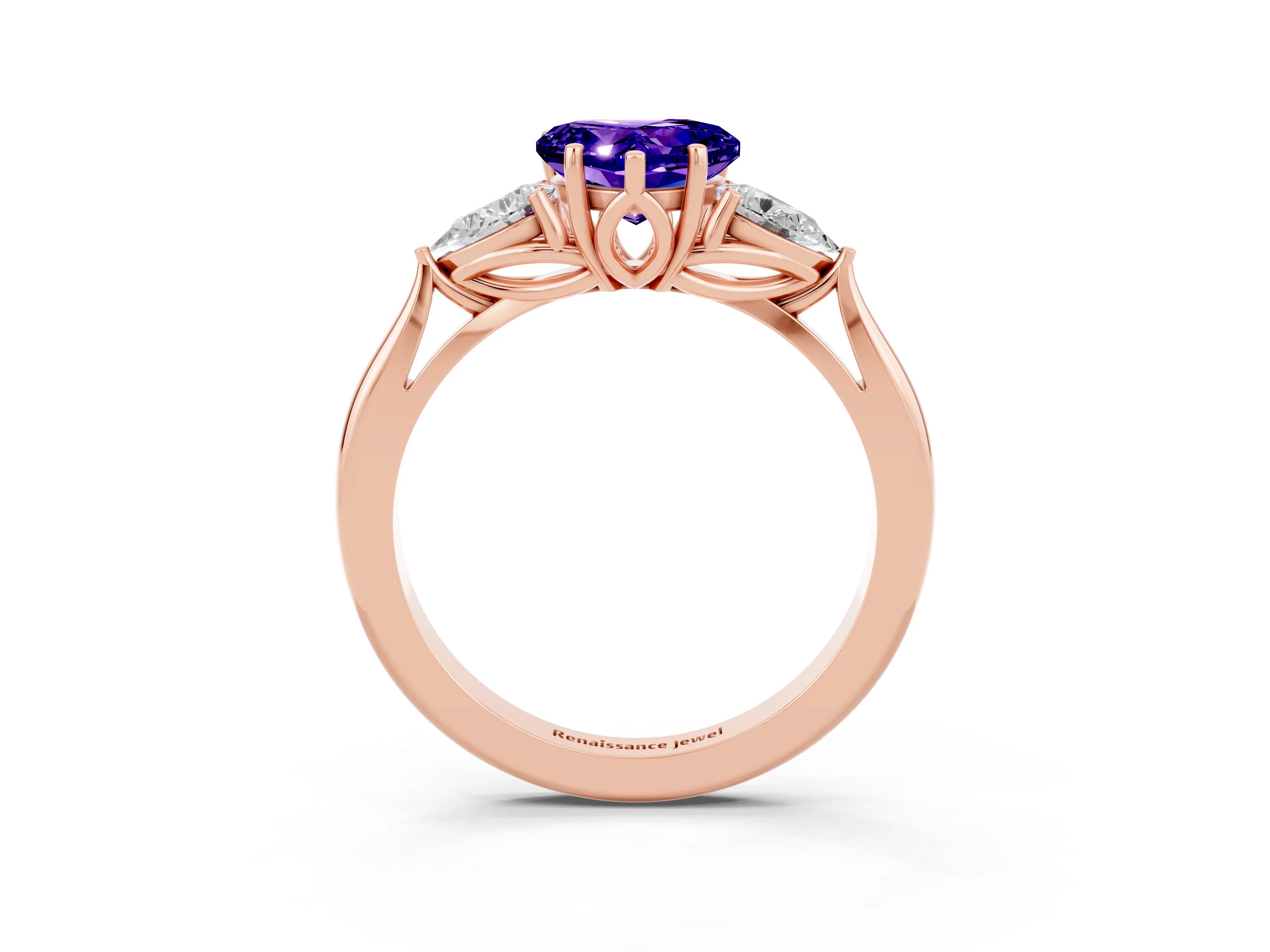 Rose gold Three-Stone Heart Cut Cut Diamond Ring with Pear Side Stones in Four-Prong Setting_3