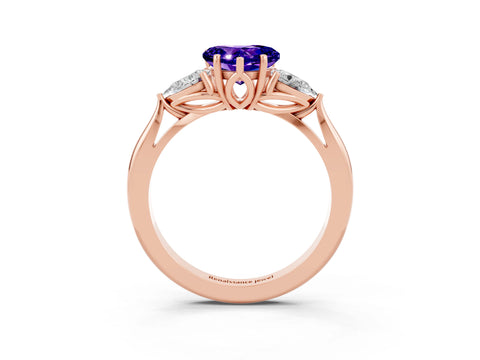 Rose gold Three-Stone Heart Cut Cut Diamond Ring with Pear Side Stones in Four-Prong Setting_3