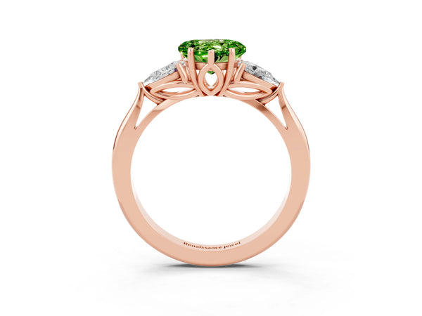 Rose gold Three-Stone Heart Cut Cut Diamond Ring with Pear Side Stones in Four-Prong Setting