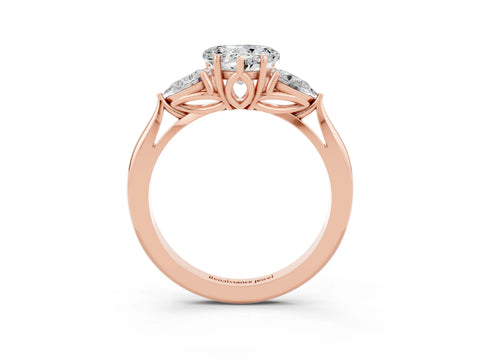 Rose gold Three-Stone Heart Cut Cut Diamond Ring with Pear Side Stones in Four-Prong Setting_3