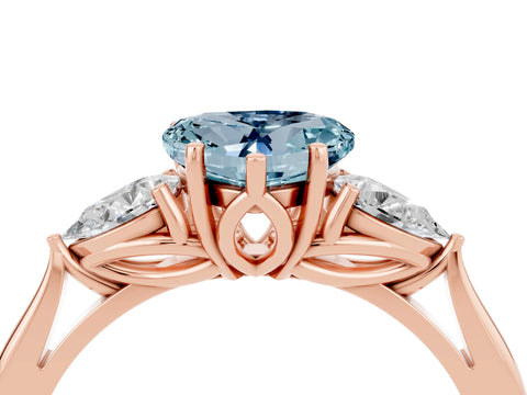 Rose gold Three-Stone Heart Cut Cut Diamond Ring with Pear Side Stones in Four-Prong Setting_4