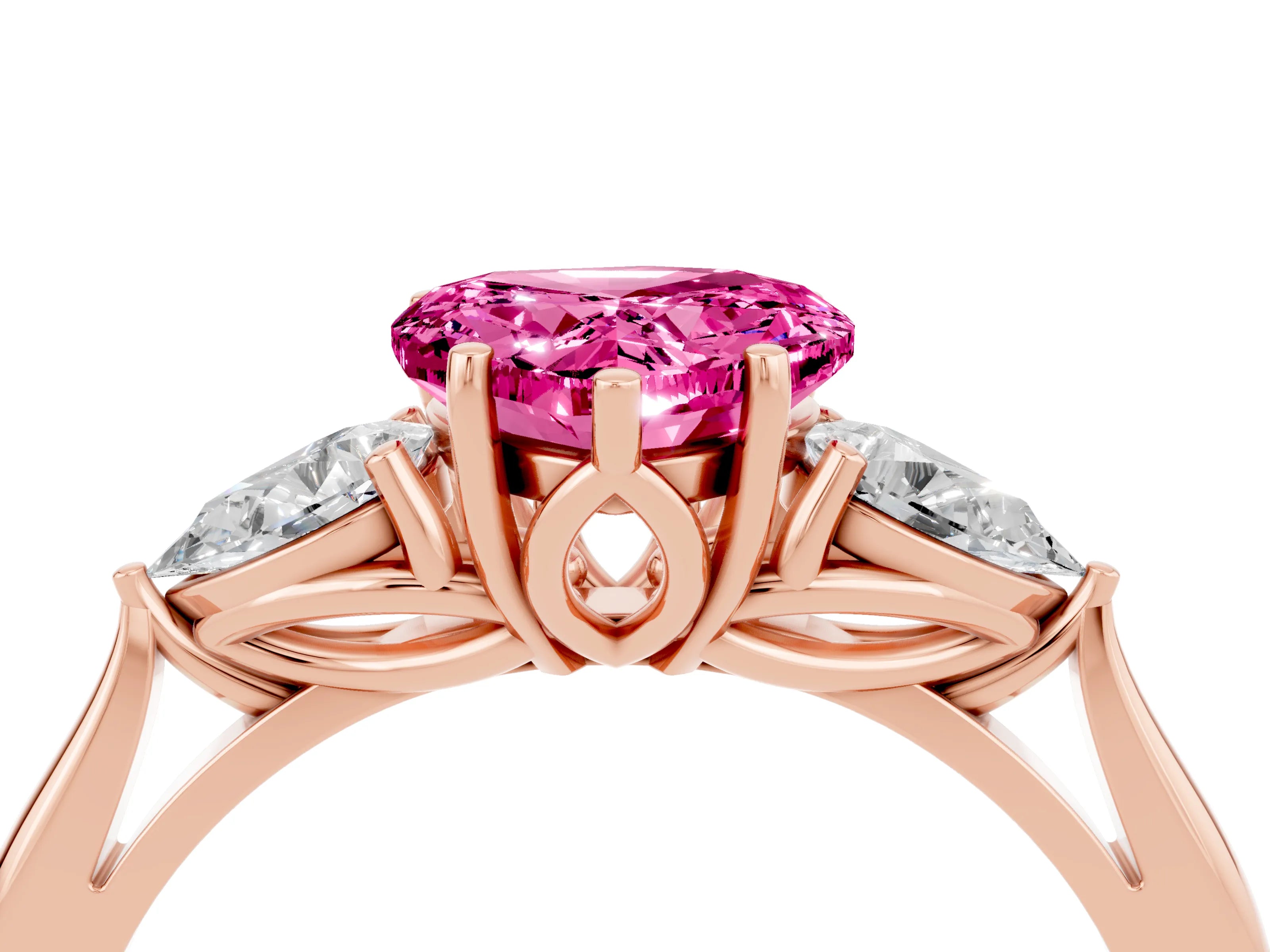 Rose gold Three-Stone Heart Cut Cut Diamond Ring with Pear Side Stones in Four-Prong Setting_4