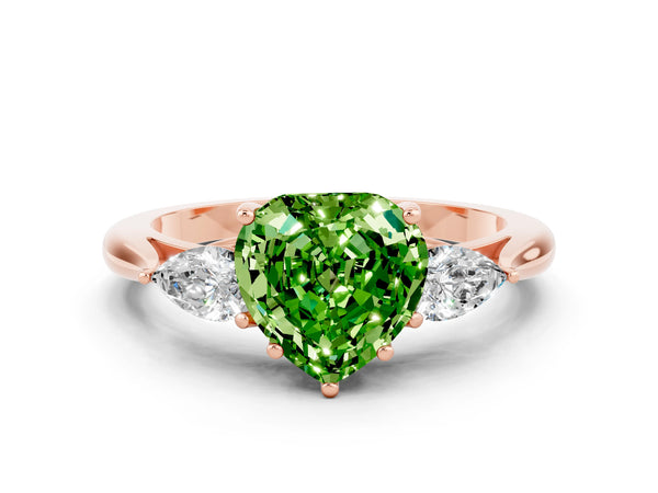 Rose gold Three-Stone Heart Cut Cut Diamond Ring with Pear Side Stones in Four-Prong Setting