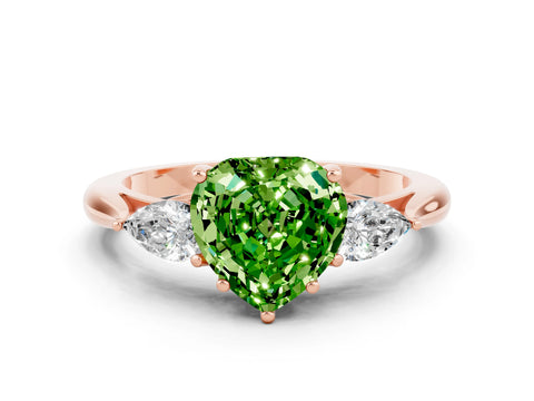 Rose gold Three-Stone Heart Cut Cut Diamond Ring with Pear Side Stones in Four-Prong Setting