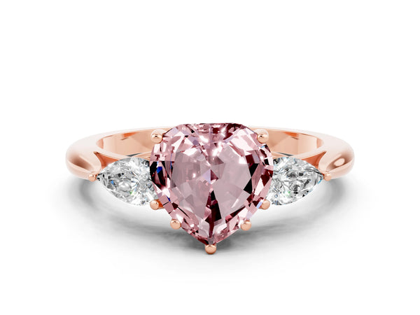 Rose gold Three-Stone Heart Cut Cut Diamond Ring with Pear Side Stones in Four-Prong Setting