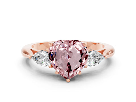 Rose gold Three-Stone Heart Cut Cut Diamond Ring with Pear Side Stones in Four-Prong Setting