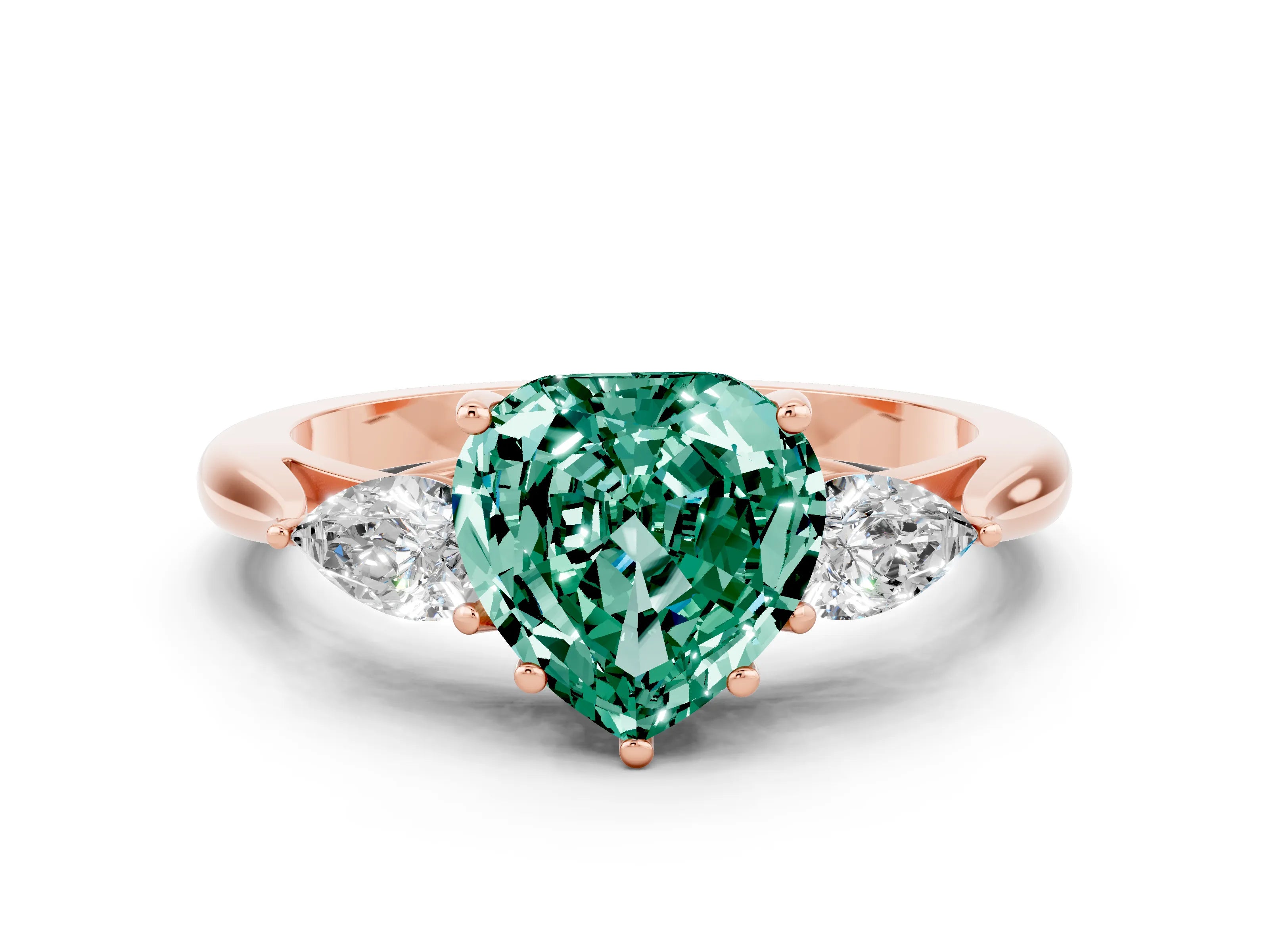 Rose gold Three-Stone Heart Cut Cut Diamond Ring with Pear Side Stones in Four-Prong Setting