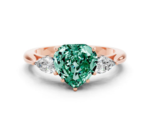 Rose gold Three-Stone Heart Cut Cut Diamond Ring with Pear Side Stones in Four-Prong Setting