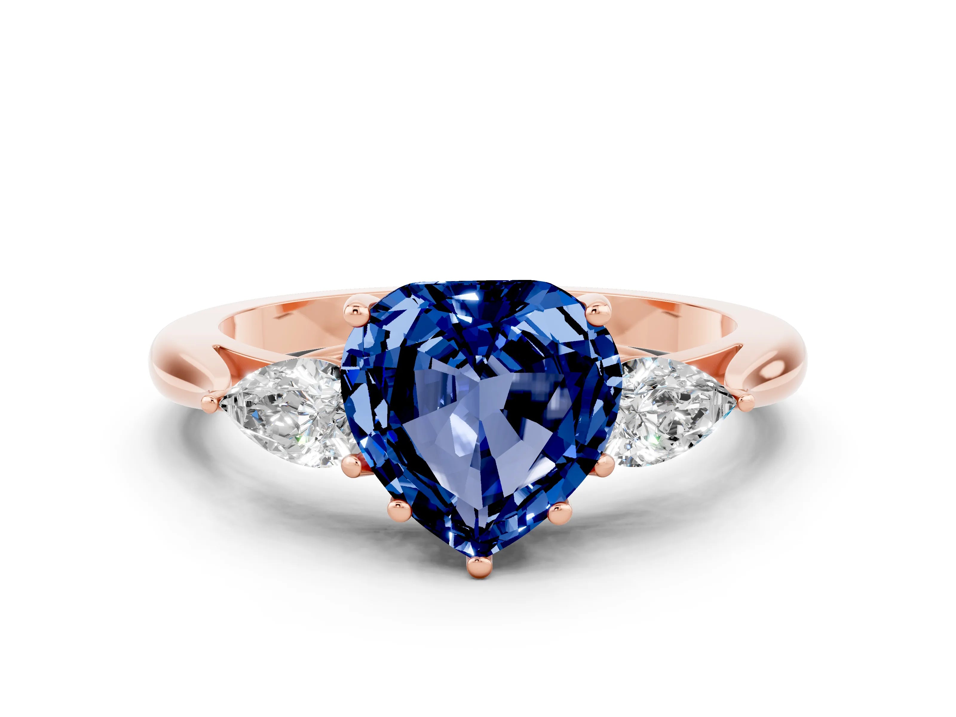 Rose gold Three-Stone Heart Cut Cut Diamond Ring with Pear Side Stones in Four-Prong Setting