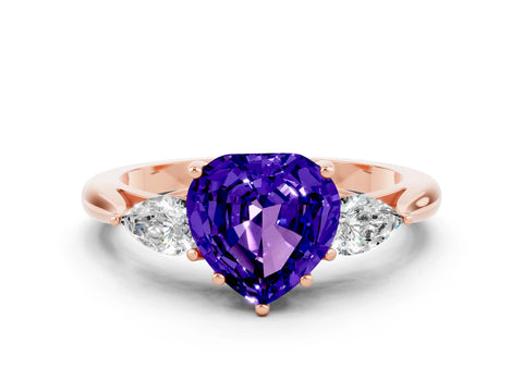 Rose gold Three-Stone Heart Cut Cut Diamond Ring with Pear Side Stones in Four-Prong Setting