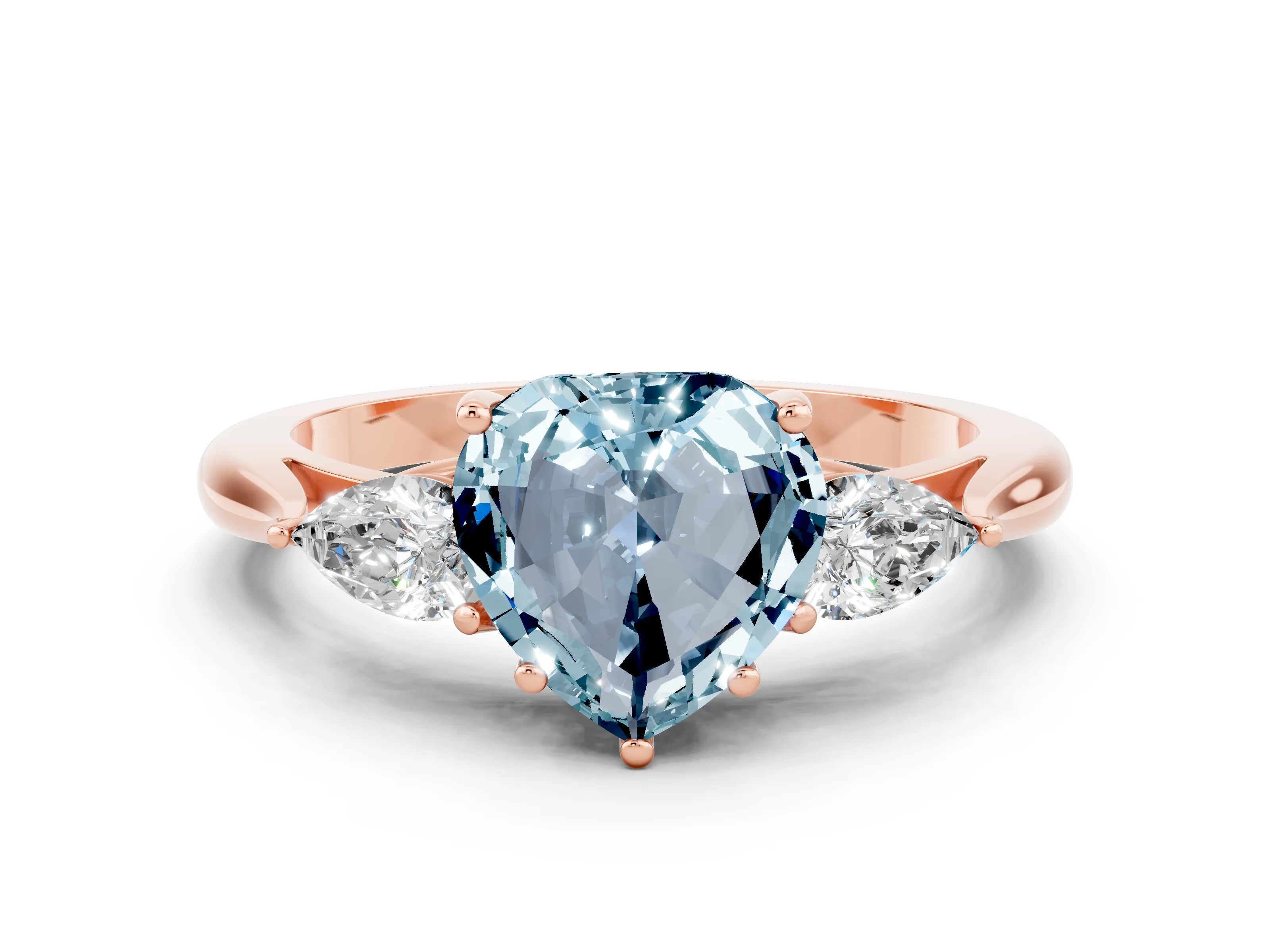 Rose gold Three-Stone Heart Cut Cut Diamond Ring with Pear Side Stones in Four-Prong Setting