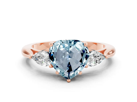 Rose gold Three-Stone Heart Cut Cut Diamond Ring with Pear Side Stones in Four-Prong Setting