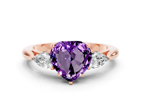 Rose gold Three-Stone Heart Cut Cut Diamond Ring with Pear Side Stones in Four-Prong Setting