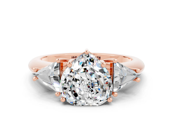 Rose gold Three-Stone Heart Cut Moissanite Engagement Ring with Trillion Side Stones and Prong Setting