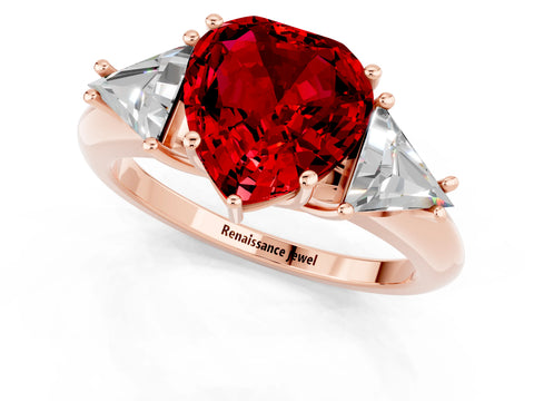 Rose gold Three-Stone Heart Cut Cut Diamond Ring with Trillion Side Stones and Four-Prong Setting_1