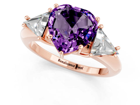 Rose gold Three-Stone Heart Cut Cut Diamond Ring with Trillion Side Stones and Four-Prong Setting_1