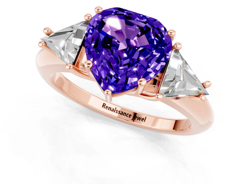 Rose gold Three-Stone Heart Cut Cut Diamond Ring with Trillion Side Stones and Four-Prong Setting_1