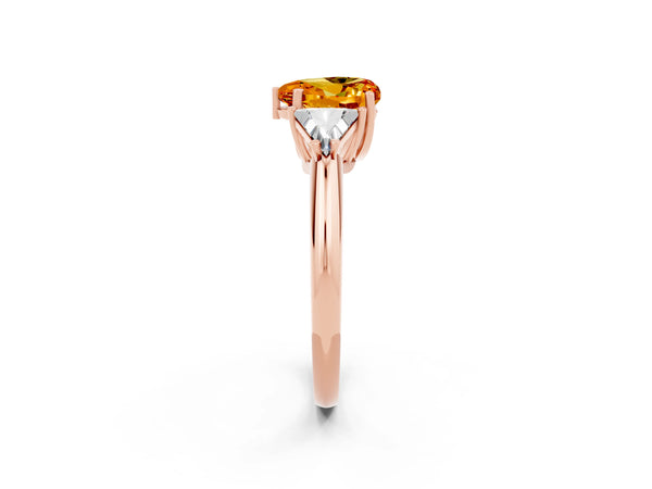 Rose gold Three-Stone Heart Cut Citrine Engagement Ring with Trillion Side Stones and Prong Setting