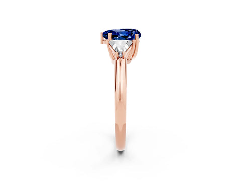 Rose gold Three-Stone Heart Cut Cut Diamond Ring with Trillion Side Stones and Four-Prong Setting_2