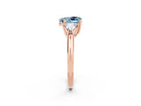 Rose gold Three-Stone Heart Cut Cut Diamond Ring with Trillion Side Stones and Four-Prong Setting_2