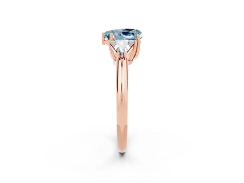 Rose gold Three-Stone Heart Cut Cut Diamond Ring with Trillion Side Stones and Four-Prong Setting_2