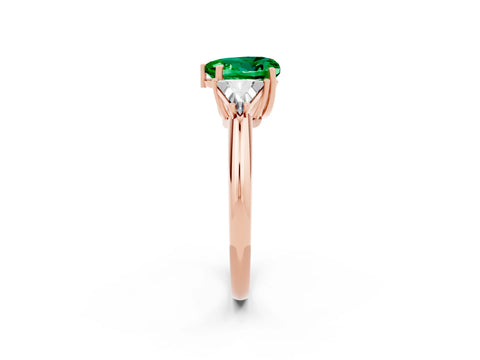 Rose gold Three-Stone Heart Cut Cut Diamond Ring with Trillion Side Stones and Four-Prong Setting_2