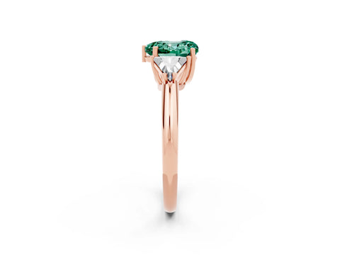 Rose gold Three-Stone Heart Cut Cut Diamond Ring with Trillion Side Stones and Four-Prong Setting_2