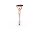 Rose gold Three-Stone Heart Cut Cut Diamond Ring with Trillion Side Stones and Four-Prong Setting_2