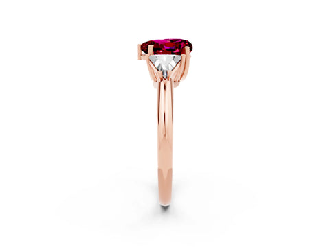 Rose gold Three-Stone Heart Cut Cut Diamond Ring with Trillion Side Stones and Four-Prong Setting_2