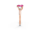 Rose gold Three-Stone Heart Cut Cut Diamond Ring with Trillion Side Stones and Four-Prong Setting_2