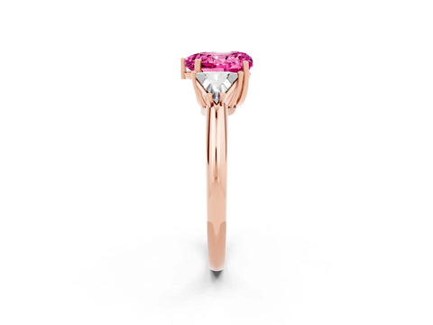 Rose gold Three-Stone Heart Cut Cut Diamond Ring with Trillion Side Stones and Four-Prong Setting_2