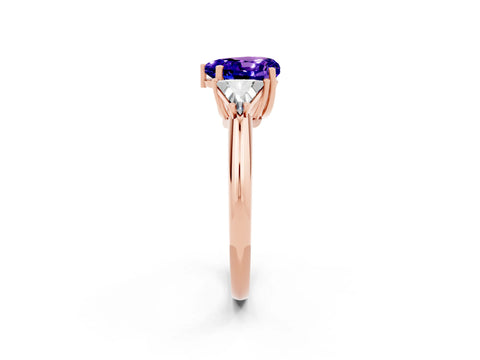 Rose gold Three-Stone Heart Cut Cut Diamond Ring with Trillion Side Stones and Four-Prong Setting_2