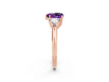 Rose gold Three-Stone Heart Cut Cut Diamond Ring with Trillion Side Stones and Four-Prong Setting_2