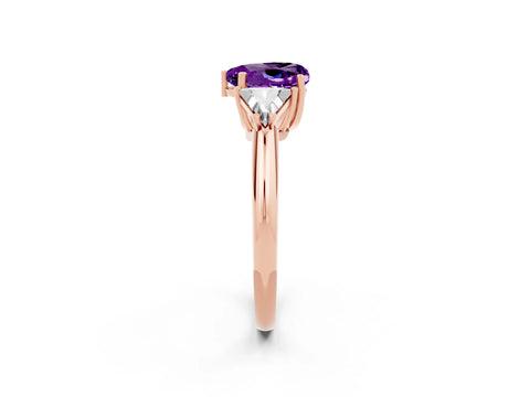 Rose gold Three-Stone Heart Cut Cut Diamond Ring with Trillion Side Stones and Four-Prong Setting_2