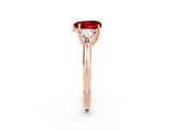 Rose gold Three-Stone Heart Cut Cut Diamond Ring with Trillion Side Stones and Four-Prong Setting_2