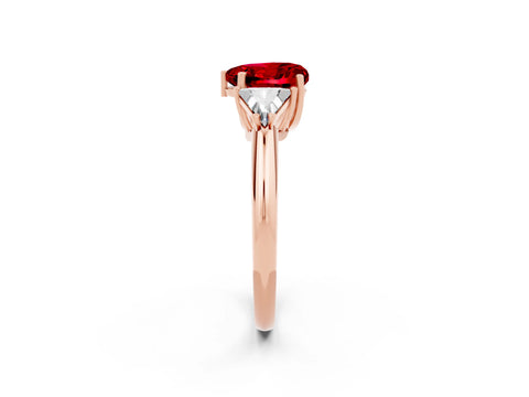 Rose gold Three-Stone Heart Cut Cut Diamond Ring with Trillion Side Stones and Four-Prong Setting_2